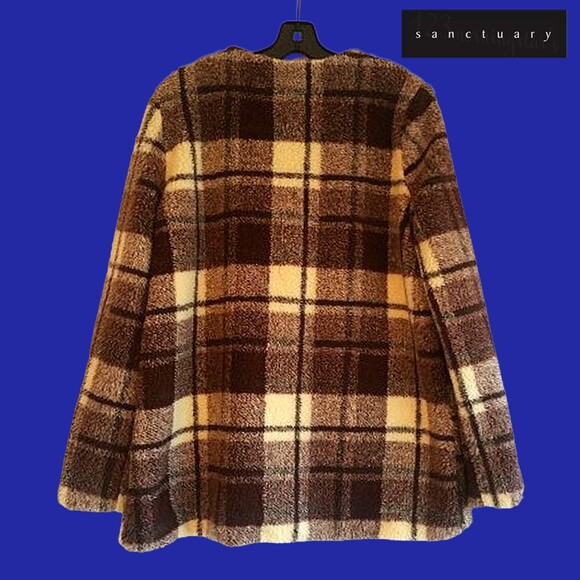 SANCTUARY by Anthropologie NEW Skater Oversized Plaid Teddy Sherpa Jacket Coat L - Picture 8 of 12